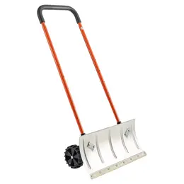 Heavy Duty Wheeled Hand Push Snow Pusher Plow, Adjustable Length Steel Handle Metal Snow Shovel With Replacement Rubber Blade Edge, Manual Driveway Patio Sidewalk Snow Removal Tool For Winter