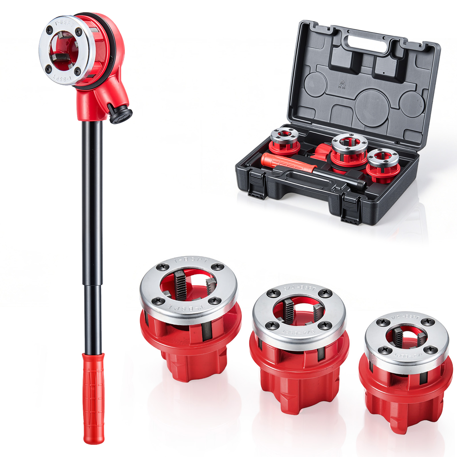 Main product image of Ratchet Pipe Threader Kit, 1/2", 3/4", 1" BSPT Dies, Toolbox