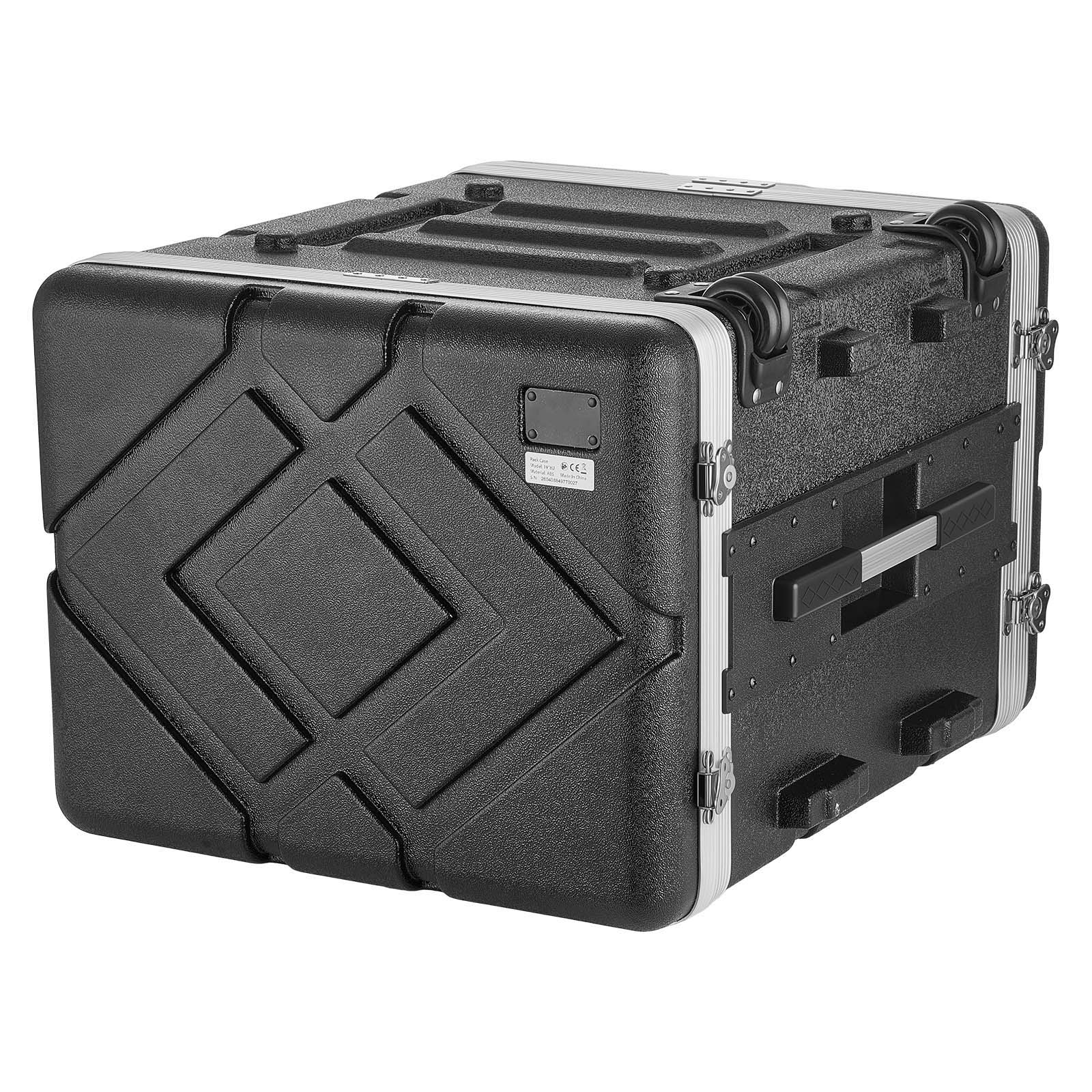 Main product image of 8U Rack Case, Standard 19 In Depth, Rolling Server Cabinet With Wheels, ABS Construction, Retractable Handle, Latches, For Amplifier (7U Rack Space + 1U Wheel Space), 18.4 In Internal Depth