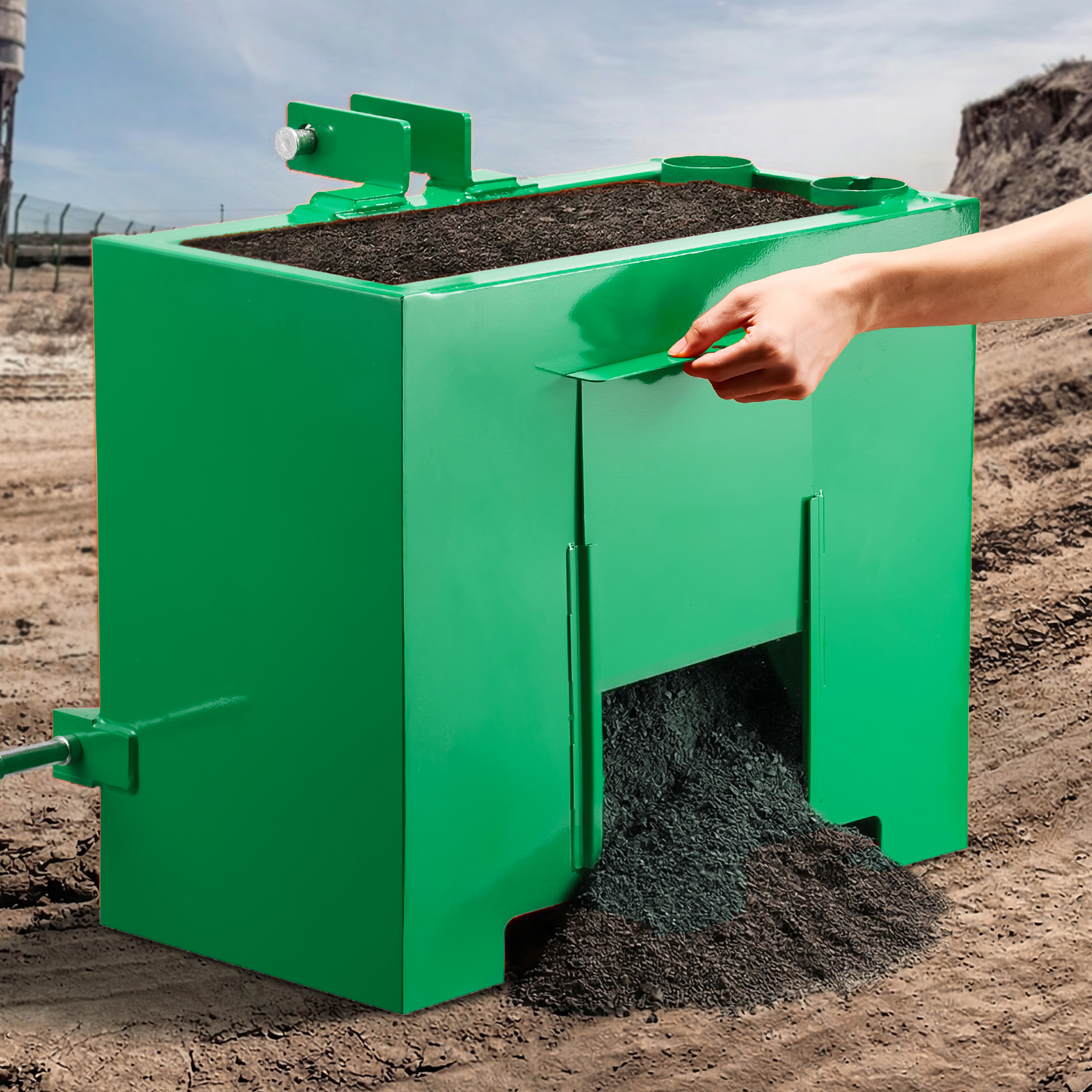 Main product image of Ballast Box, 3-Point Cat 1, 800 Lbs, 2 Inch Hitch Receiver, Steel, 3.2 Ft³, Green