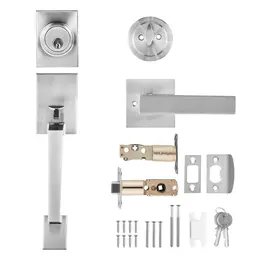 Product image of Satin Nickel Square Front Door Handle Set, Deadbolt, Single Cylinder, Reversible
