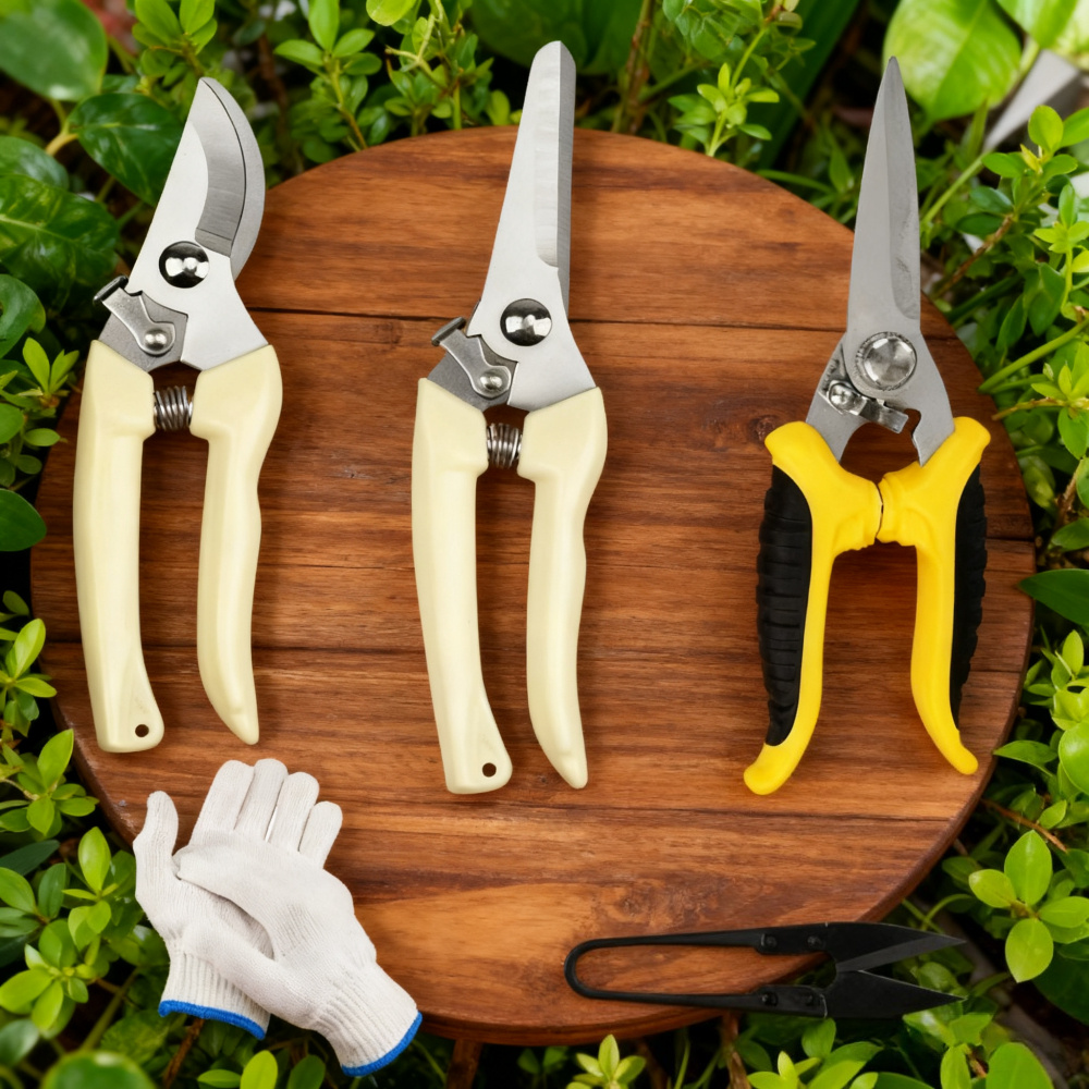 Main product image of 3-Piece Pruning Shears Set In Yellow—High-Quality Pruning Shears With Non-Stick Coating—Plant Shears For Fruit, Vegetables, And Flower Pruning