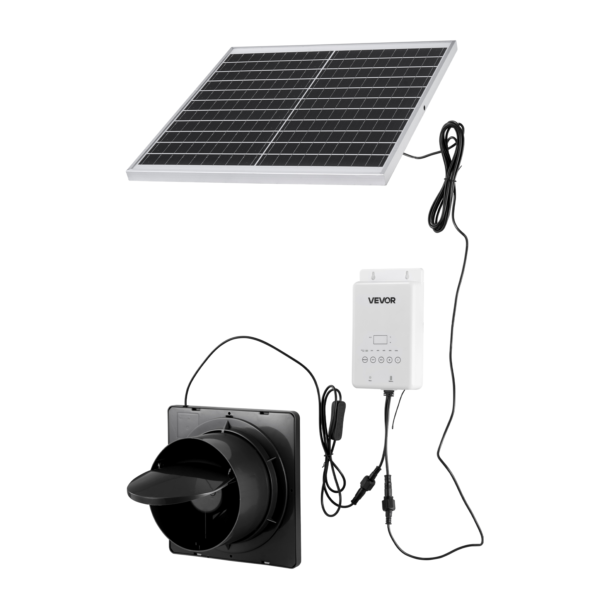 Main product image of Solar Powered Fan, 20W Panel, Battery, 220 CFM, 2030 RPM, Adjustable Angle