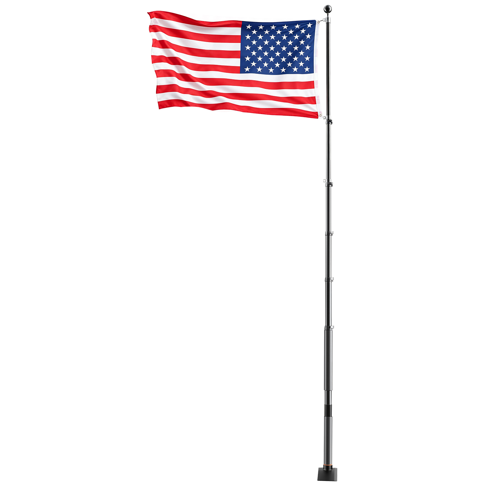 Main product image of 20ft Telescopic Aluminum Flagpole Kit, Vehicle Mount, 3x5 American Flag, Black