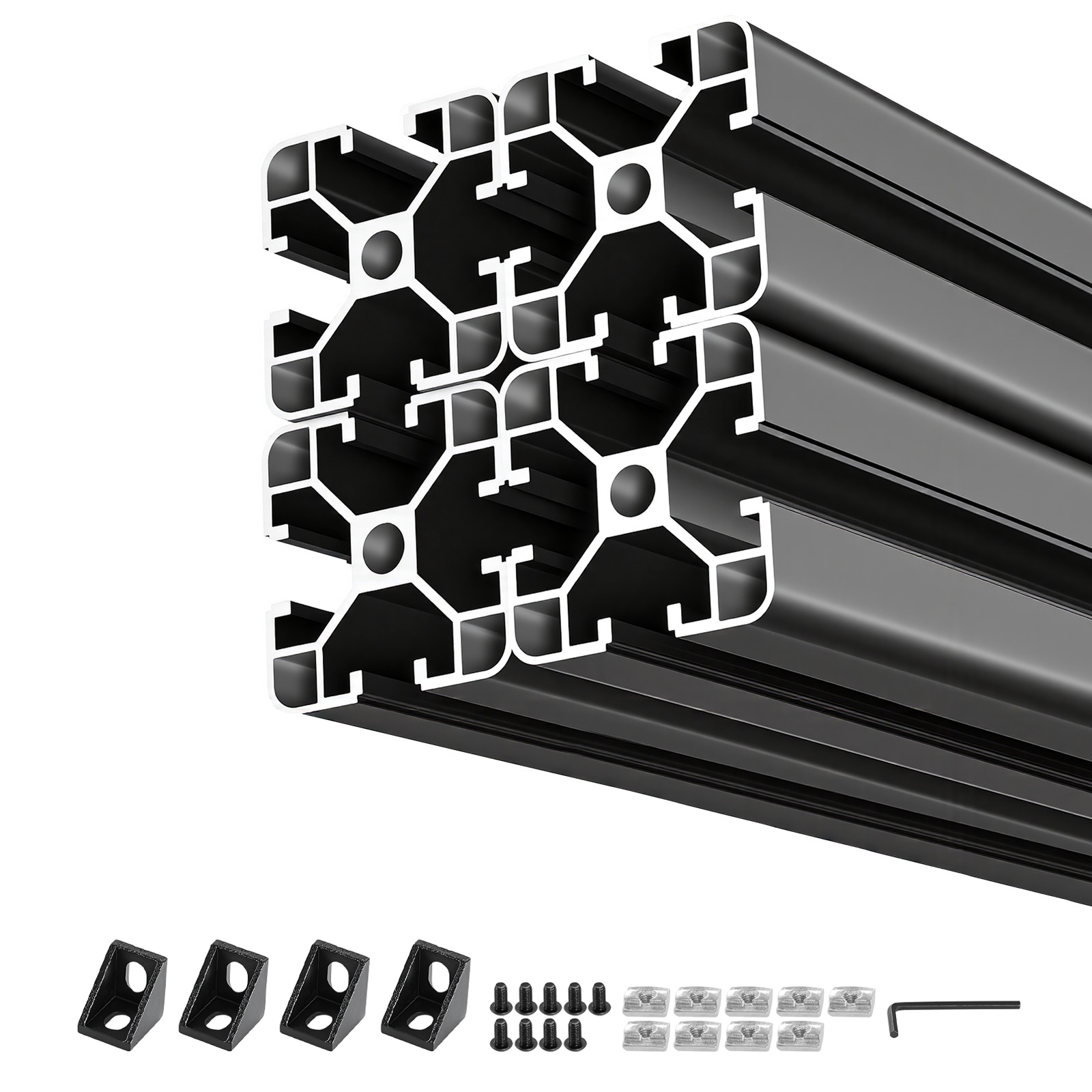 Main product image of 4-Pack 4040 T-Slot Aluminum Extrusion Profile, 78.74 Inch (2000mm), Black Anodized