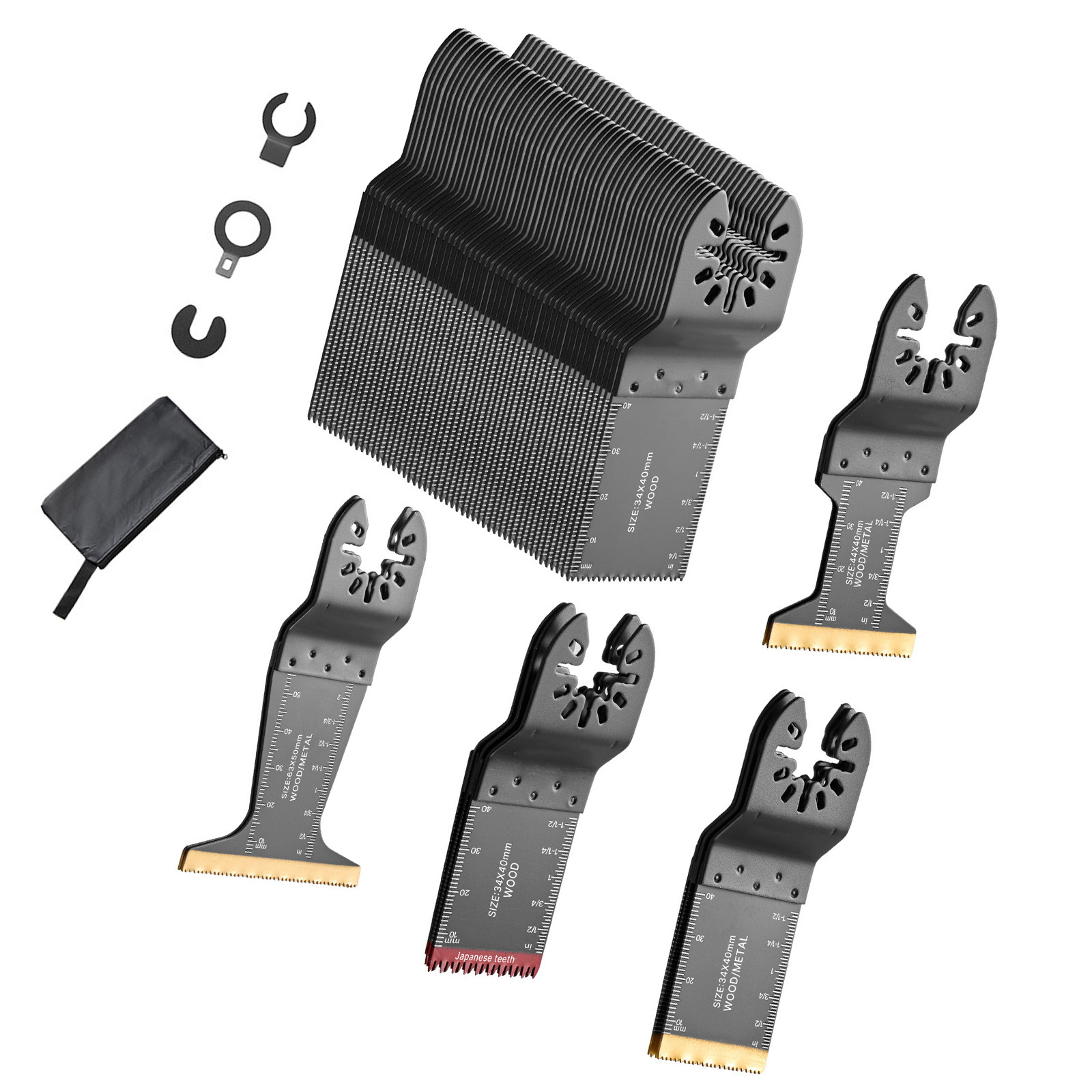 Main product image of 60PCS Oscillating Saw Blades, Universal Quick Release Multi Tool Blades Kits, 5 Types Oscillating Multitool Blades For Wood Plastic Metal, Compatible With Dewalt Ryobi Milwaukee Bosch Craftsman