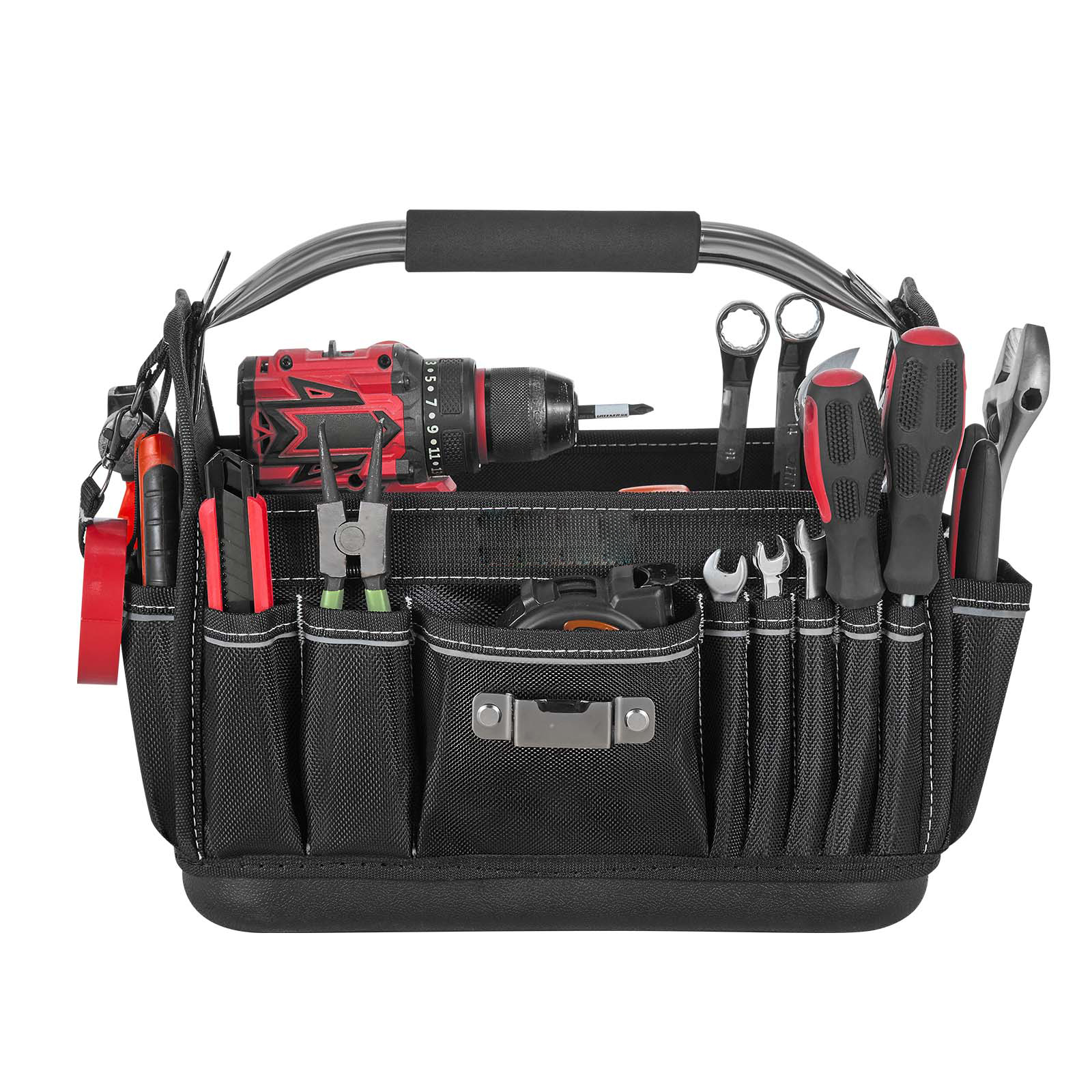 Main product image of 13 Inch Open Top Tool Tote, 33 Pockets, Hard Plastic Base, Shoulder Strap