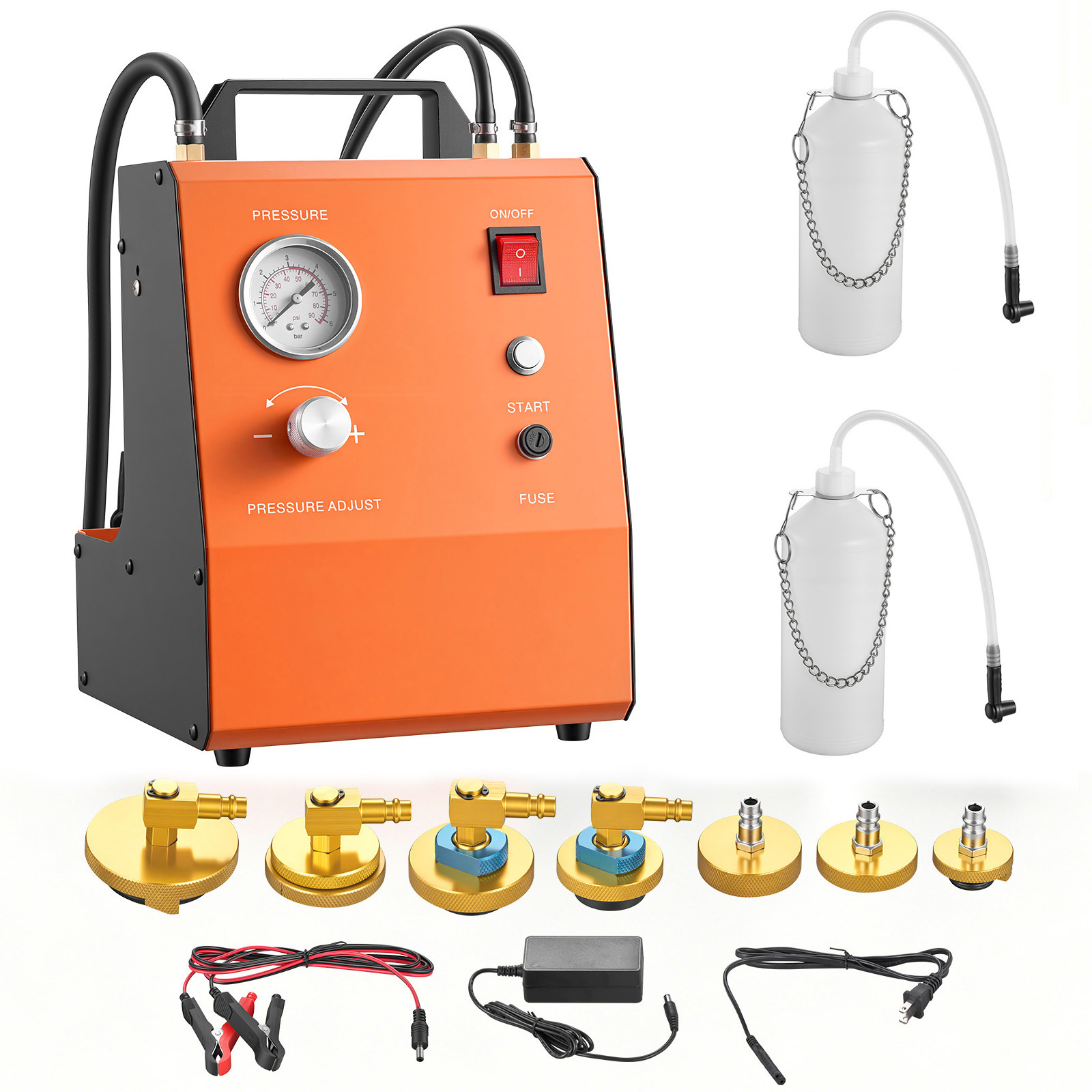 Main product image of 120V Electric Brake Bleeder Kit with 7 Master Cylinder Adapters, 0.6-3 Bar, Dual Power