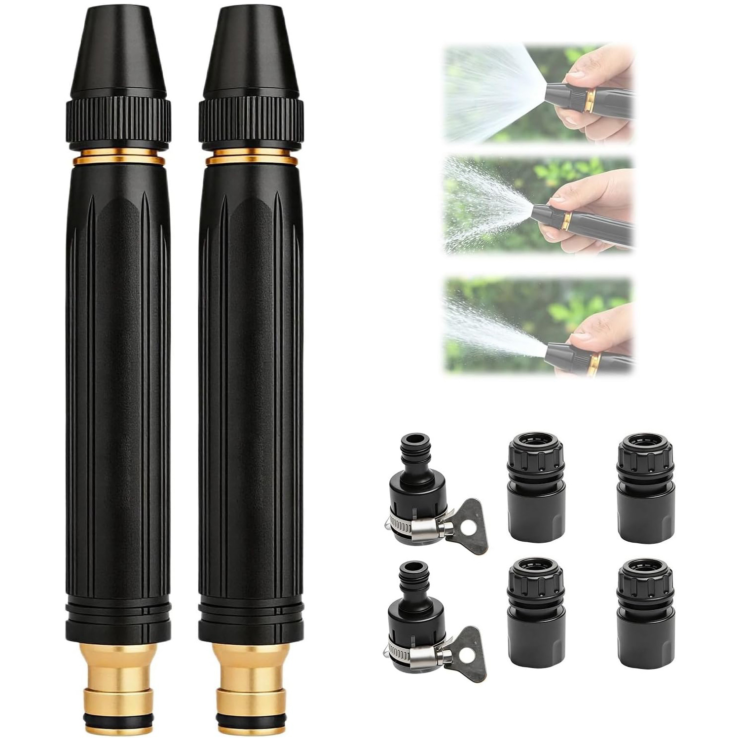 Main product image of 2 Sets Home High Pressure Car Wash Water Gun, Adjustable Twist Hose Nozzle Sprayer, Heavy Duty Metal Jet Nozzle For Car Washing, Garden Watering, Patio Driveway Cleaning