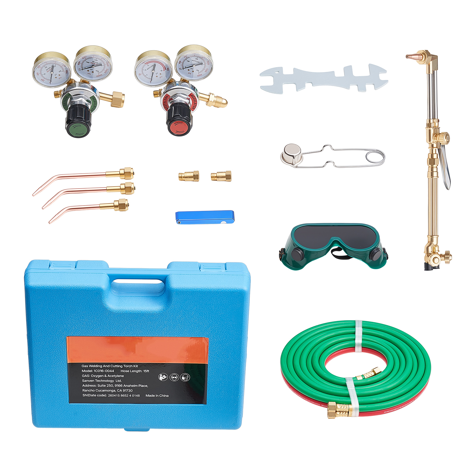 Main product image of Oxygen Acetylene Torch Kit, Check Valves, 15ft Hose, 4 Tips, 2 Regulators