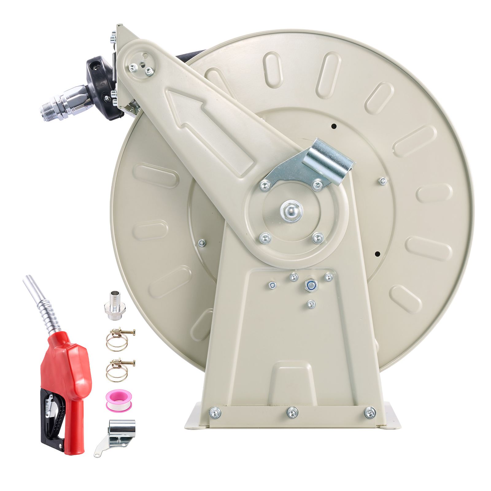 Main product image of Fuel Hose Reel, 3/4 Inch x 50 Ft, Spring Rewind, 300 PSI, Carbon Steel, Rubber Hose