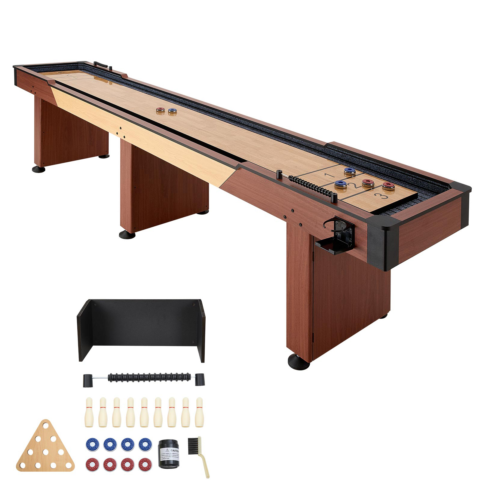 Main product image of 12 Ft Shuffleboard Table, 2-in-1 Bowling Combo, Scratch-Resistant, Wood Finish