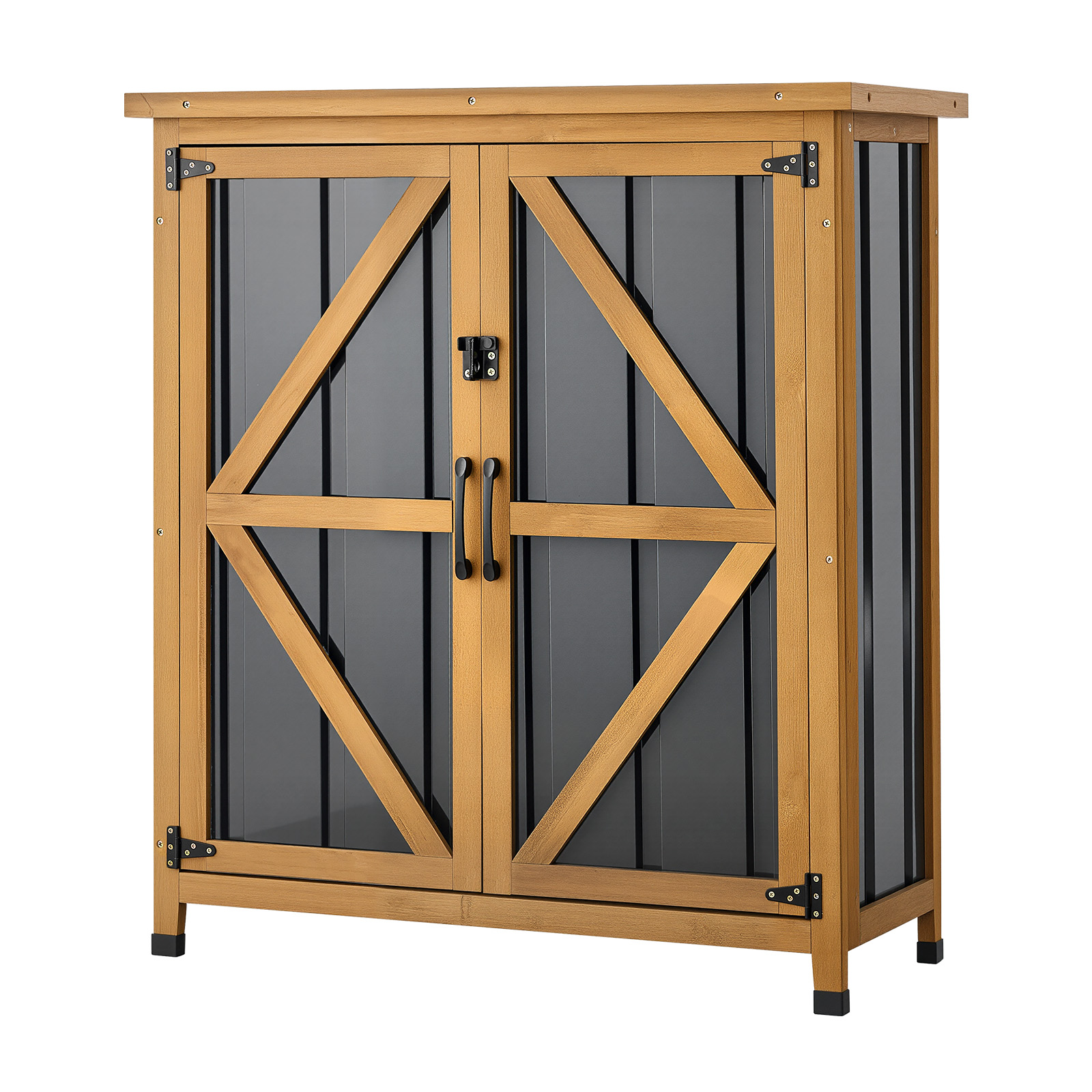 Main product image of Wood & Metal Outdoor Storage Shed, 33.86" x 37.4", Lockable, Sloped Roof