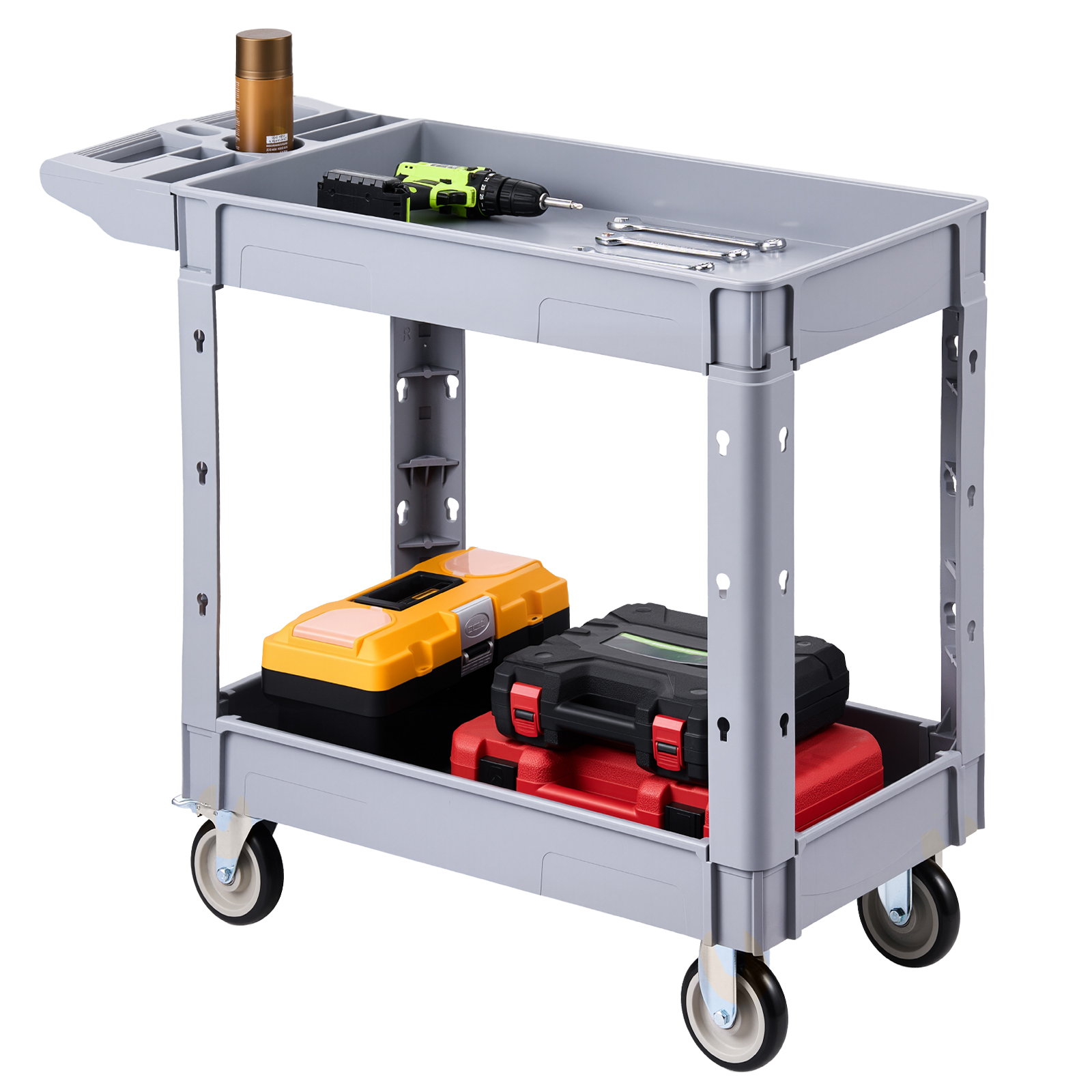 Main product image of 550 Lbs Capacity 2-Tier Plastic Utility Cart, Swivel & Fixed Wheels (2 Brakes)