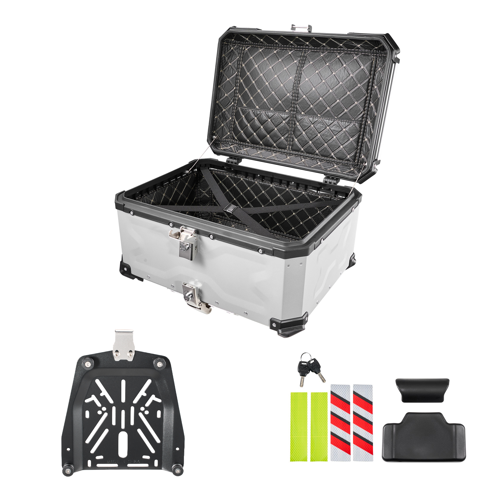 Main product image of Motorcycle Top Case, 65L Universal Aluminum Hard Motorcycle Tail Case, Waterproof Detachable Motorbike Top Box With Security Lock & Leather Liner For Helmets Storage