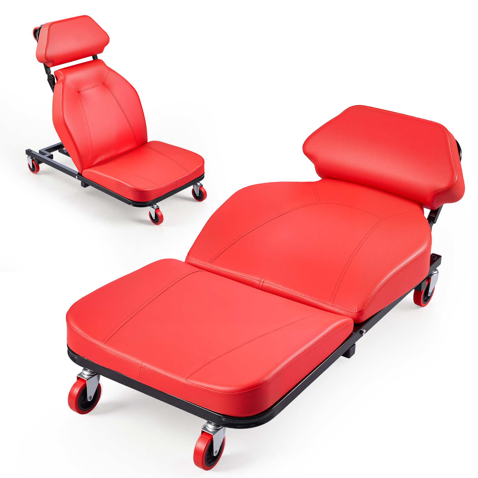 Main product image of 48.4 In 2-in-1 Mechanic Creeper Seat, 570 Lbs, Adjustable Backrest, 6 Swivel Casters