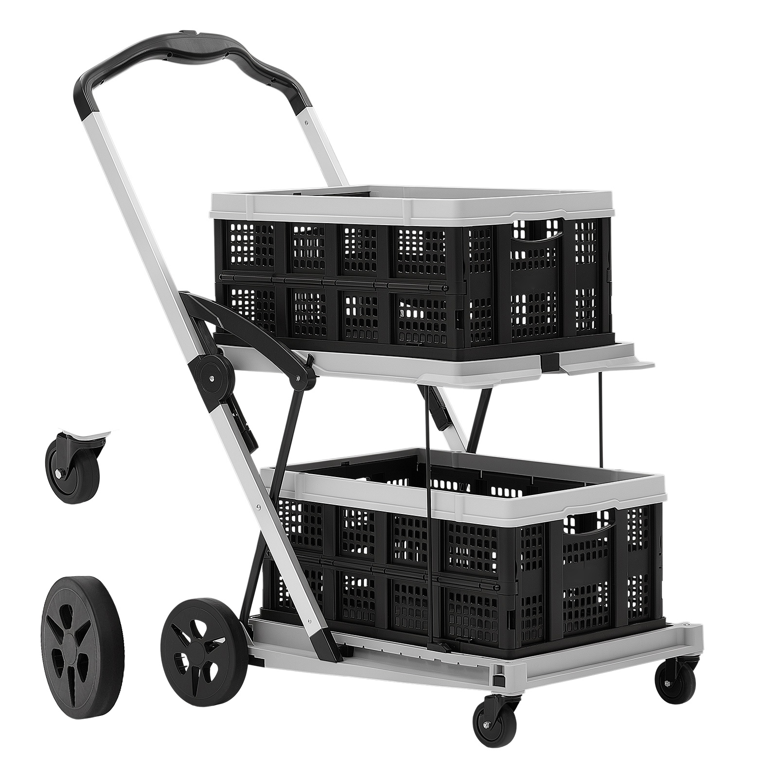 Main product image of Collapsible Utility Cart with Wheels, 200lbs Capacity, Black/Gray, Foot Brake