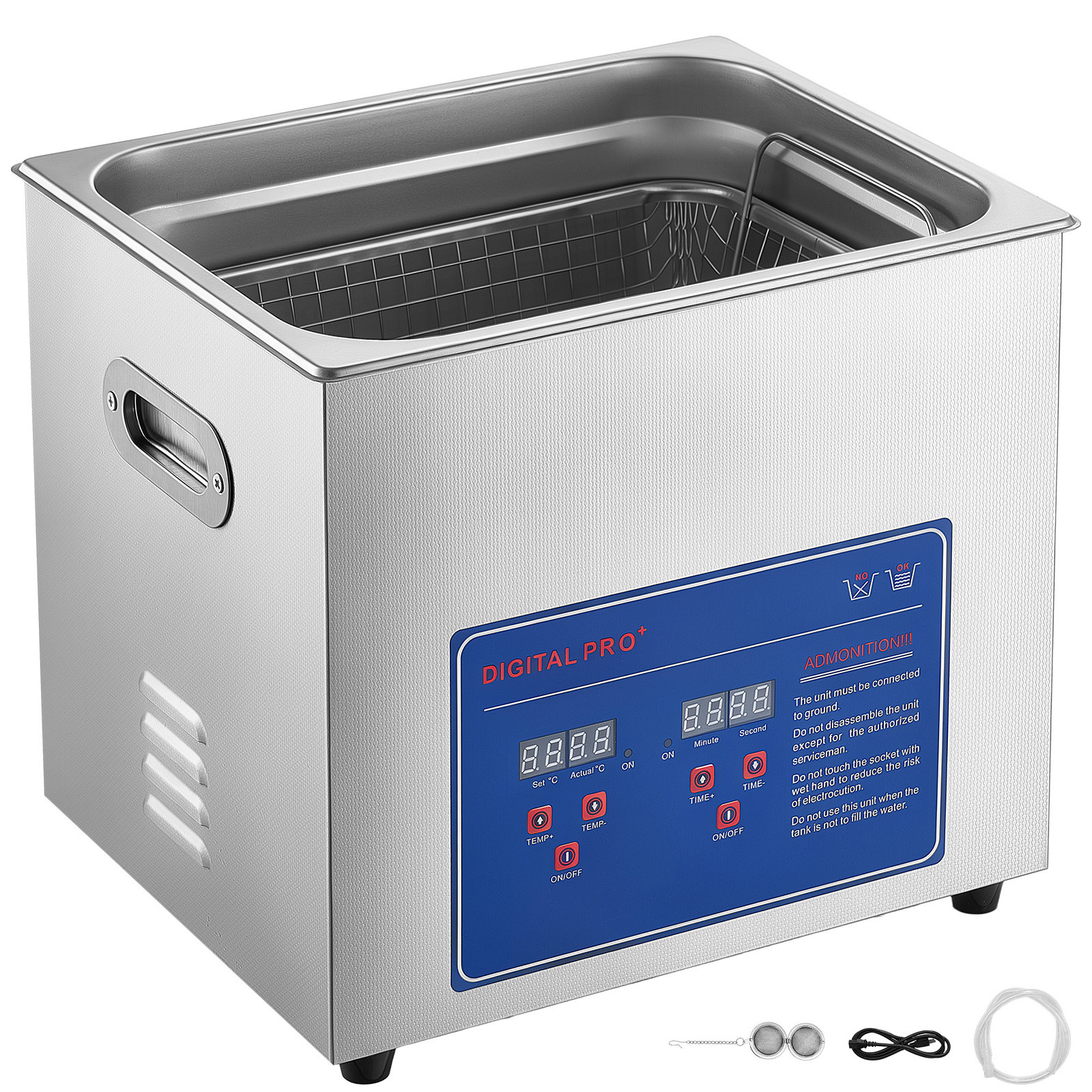 Main product image of 10L Ultrasonic Cleaner, 40kHz, Digital Time/Temp Control, Stainless Steel