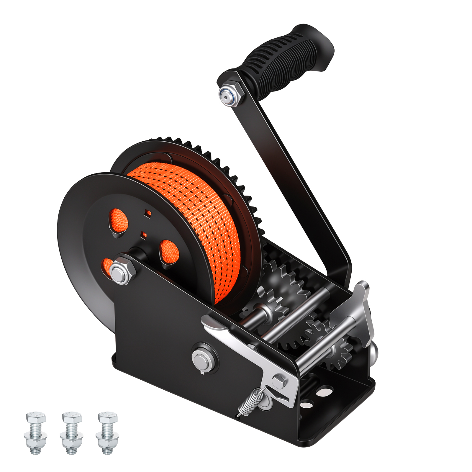 Main product image of Boat Winch, 3500 Lbs Hand Winch, Heavy Duty Manual Rope Crank With 20ft Orange Polyester Strap, Portable Two-Way Ratchet, 2 Speed Switchable, Anti-Slip Handle Gear For Boat Trailer ATV Towing