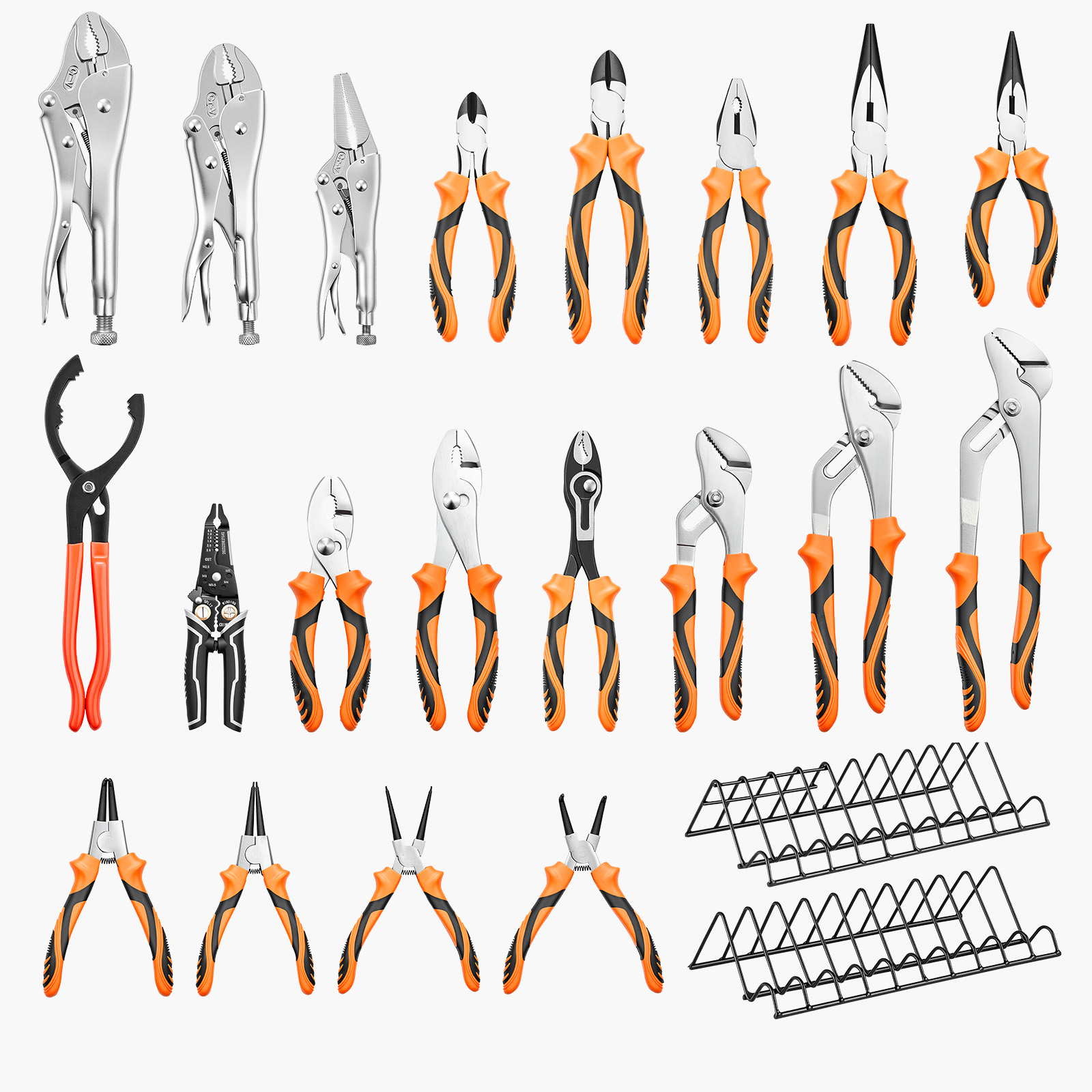 Main product image of 20-Piece Carbon Steel Pliers Set, Assorted Types, with 2 Organizer Racks