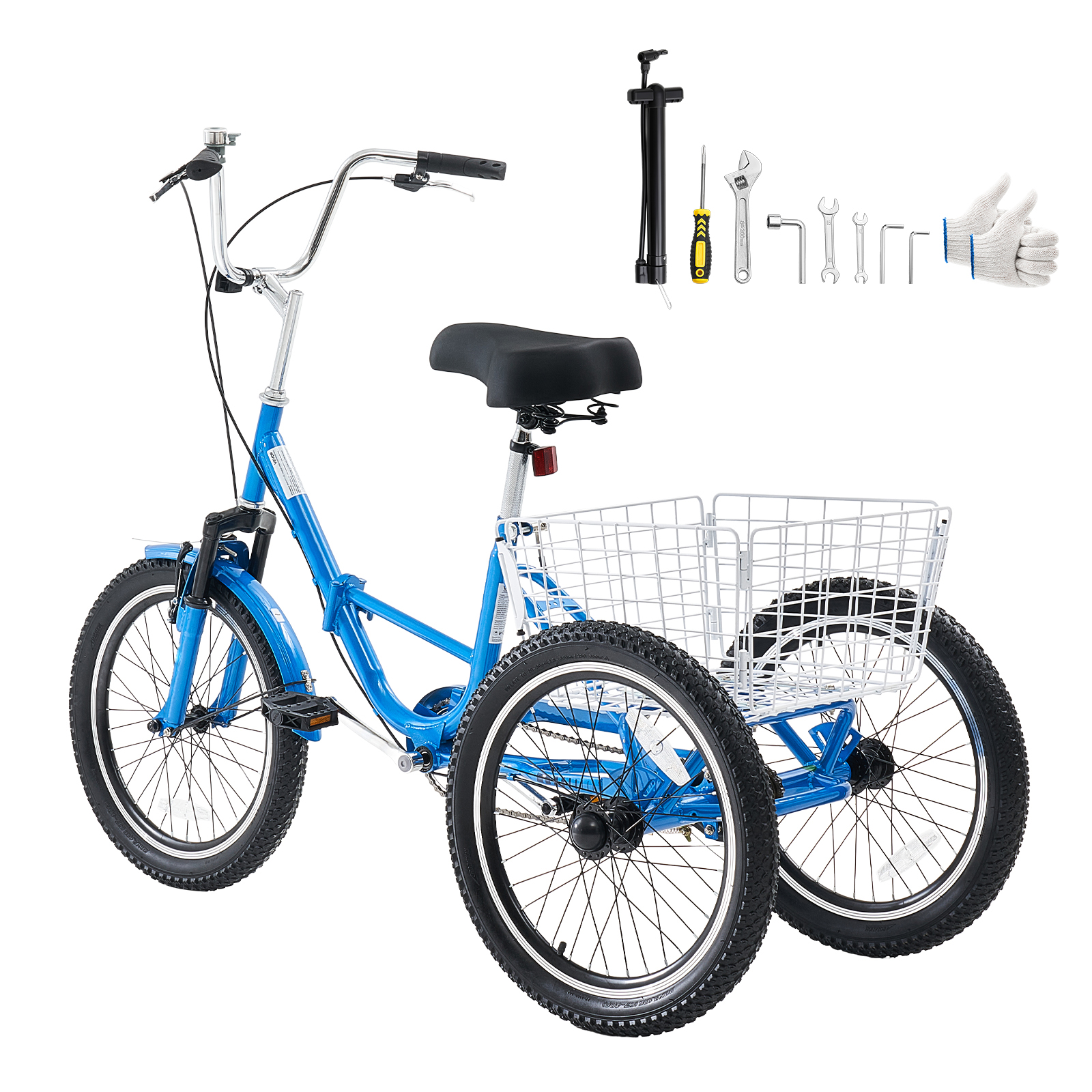 Main product image of Folding Adult 20 Inch 3 Wheel Tricycle, Cargo Basket, Adjustable Seat, Double-Wall Rims