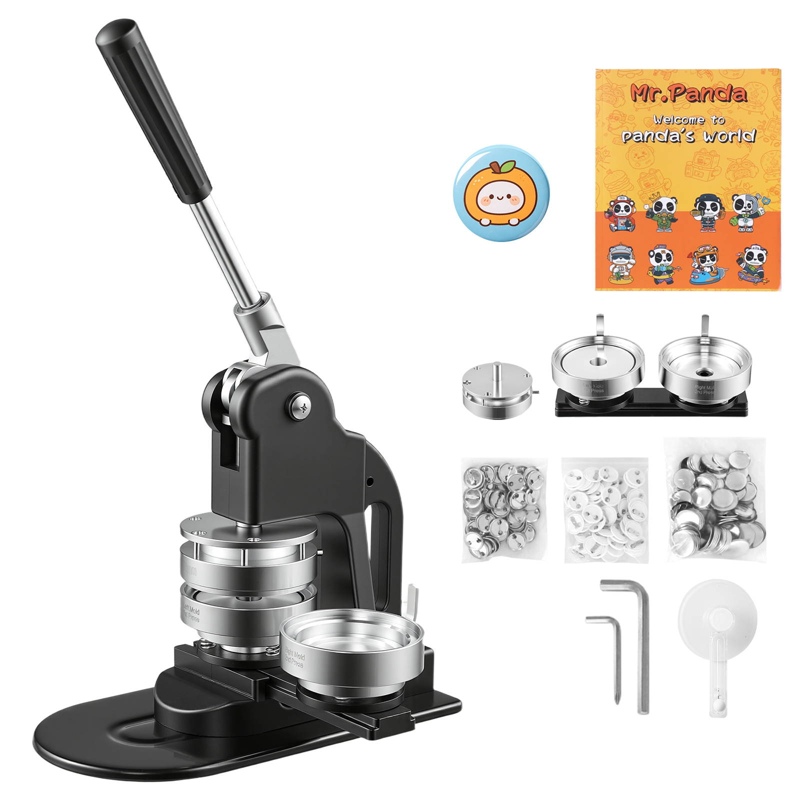 Main product image of 3" (75mm) Button Maker Machine, Black, 500 Button Parts, Circle Cutter, Hex Wrenches
