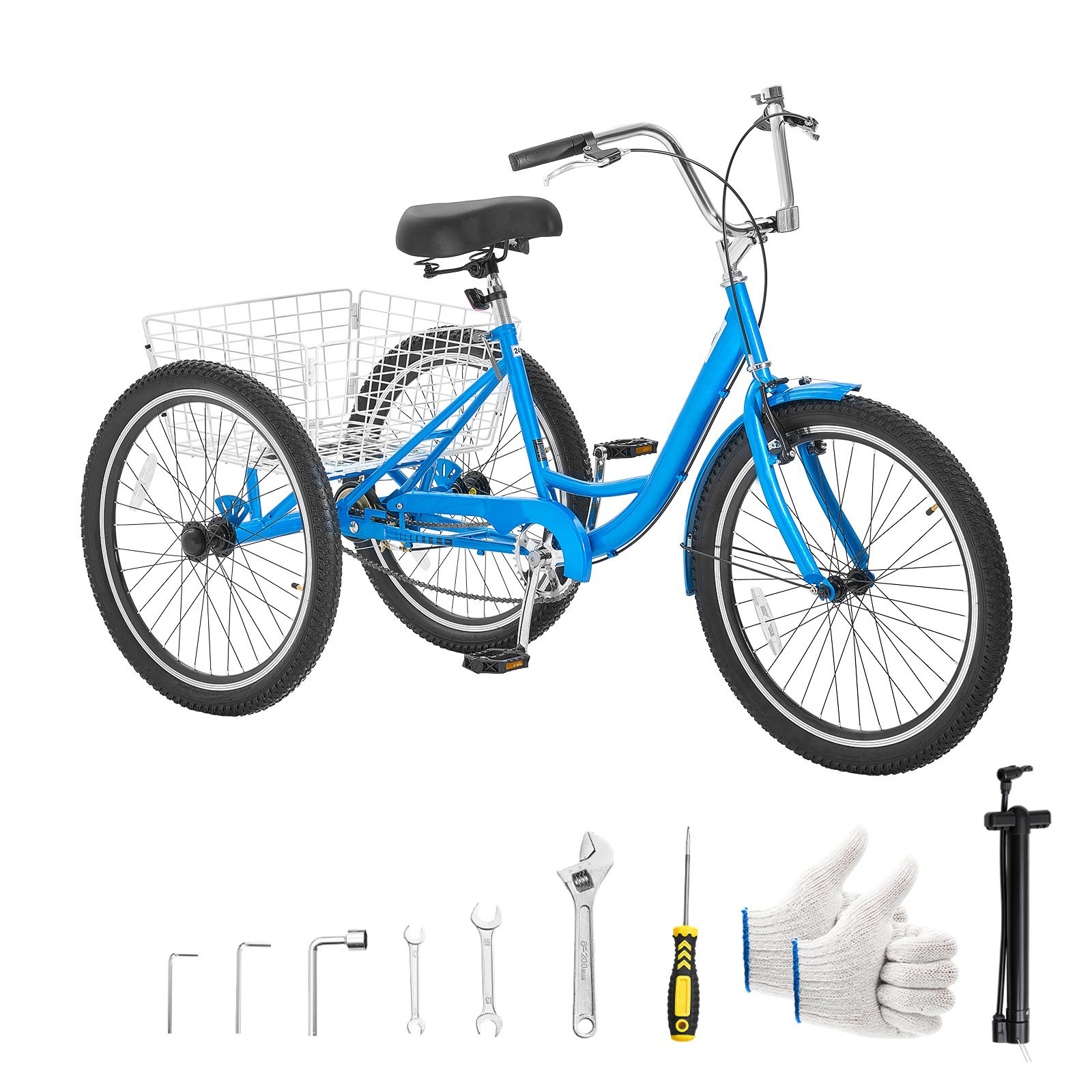 Main product image of 24 Inch Adult Tricycle with Cargo Basket, Adjustable Seat, Double-Wall Rims