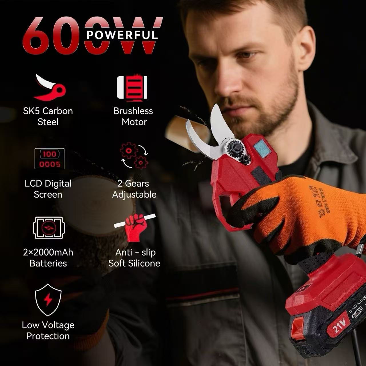 Main product image of Cordless Electric Pruning Shears, 1.2 inch Cutting Capacity, LCD