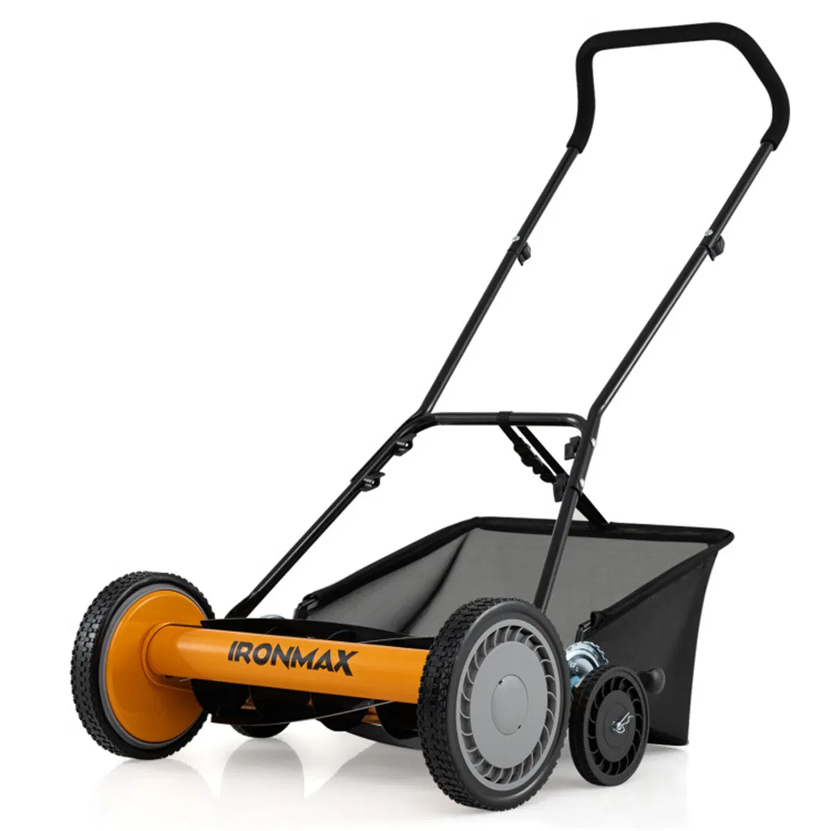 Main product image of 18-Inch 5-Blade Push Reel Lawn Mower with Grass Catcher, 4-Level Height Adjustment - Orange