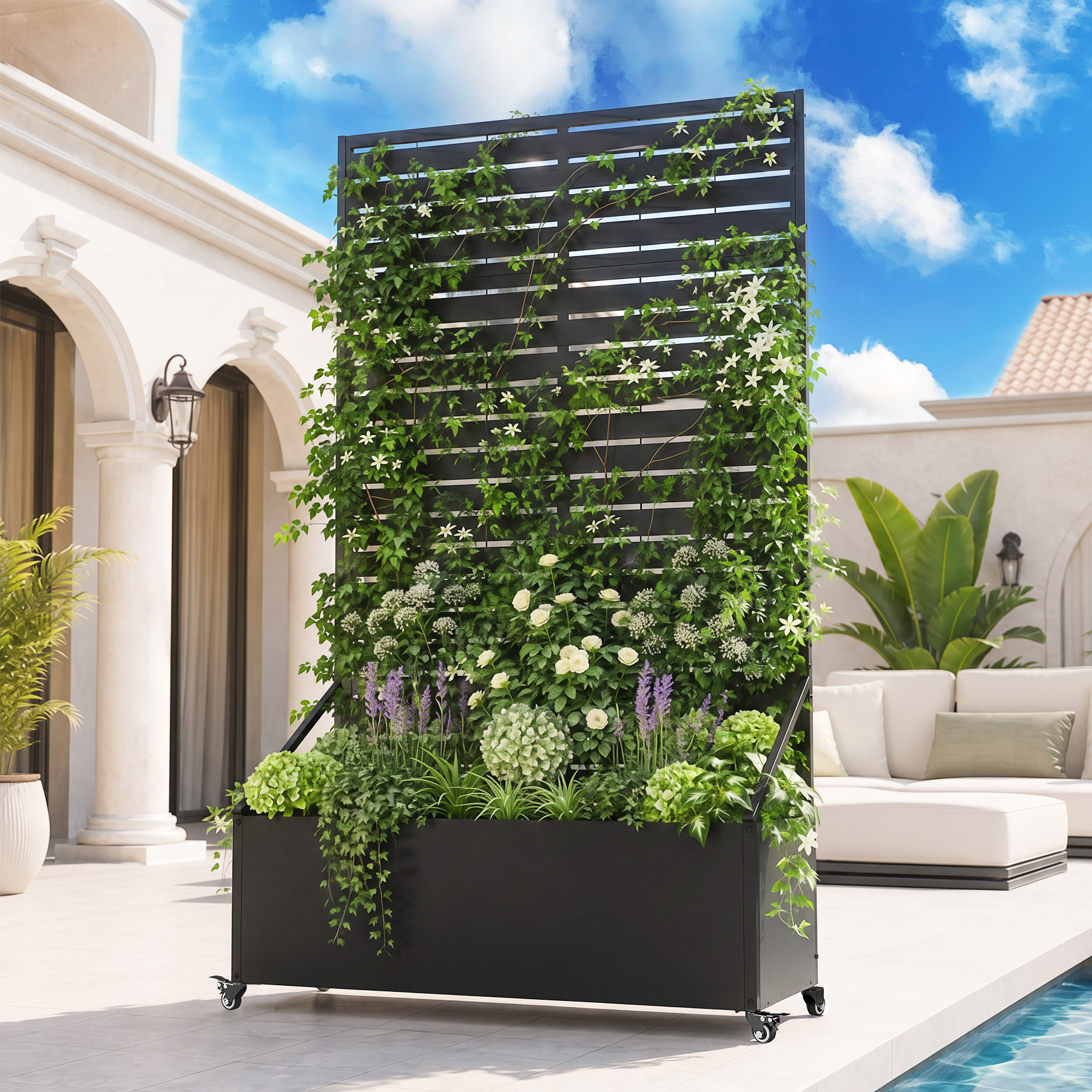 Main product image of 73in Metal Louvered Privacy Planter with Wheels and Trellis Screen
