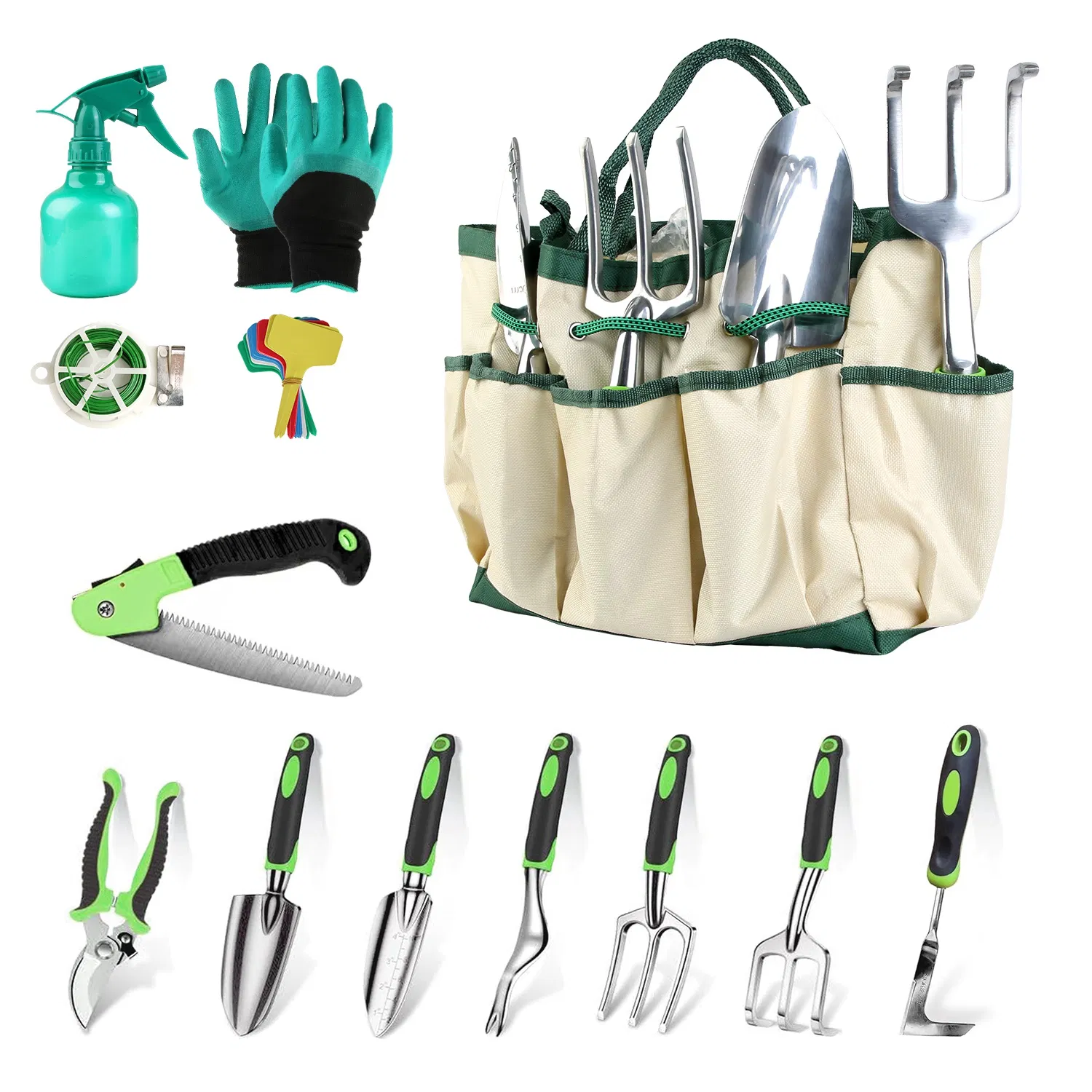 Main product image of Aluminum Alloy Gardening Hand Tools 13-Piece Set, Multi-Function Garden Kit with Oxford Carry Bag, Plant Tags, Pruning Shears for Planting, Weeding & Outdoor Yard Maintenance