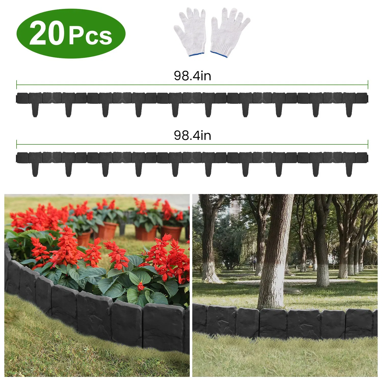 Main product image of 20-Piece 16ft Plastic Garden Edging, Cobblestone-Style Flexible Interlocking Landscape Border, PP Lawn Edging for Yard Flower Bed and Pathway Landscaping