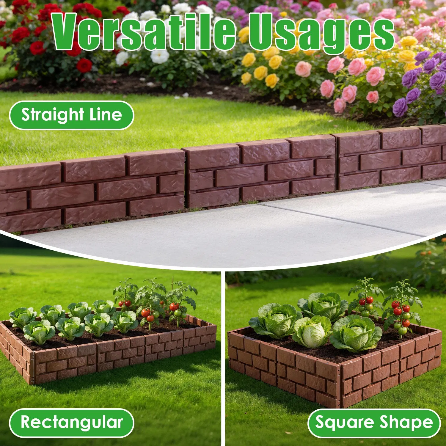Main product image of Easy Install Snap-in Garden Landscape Edging Flexible Angle Adjustable Stone Look Yard Border Fence for Garden Lawn Path Flower Bed