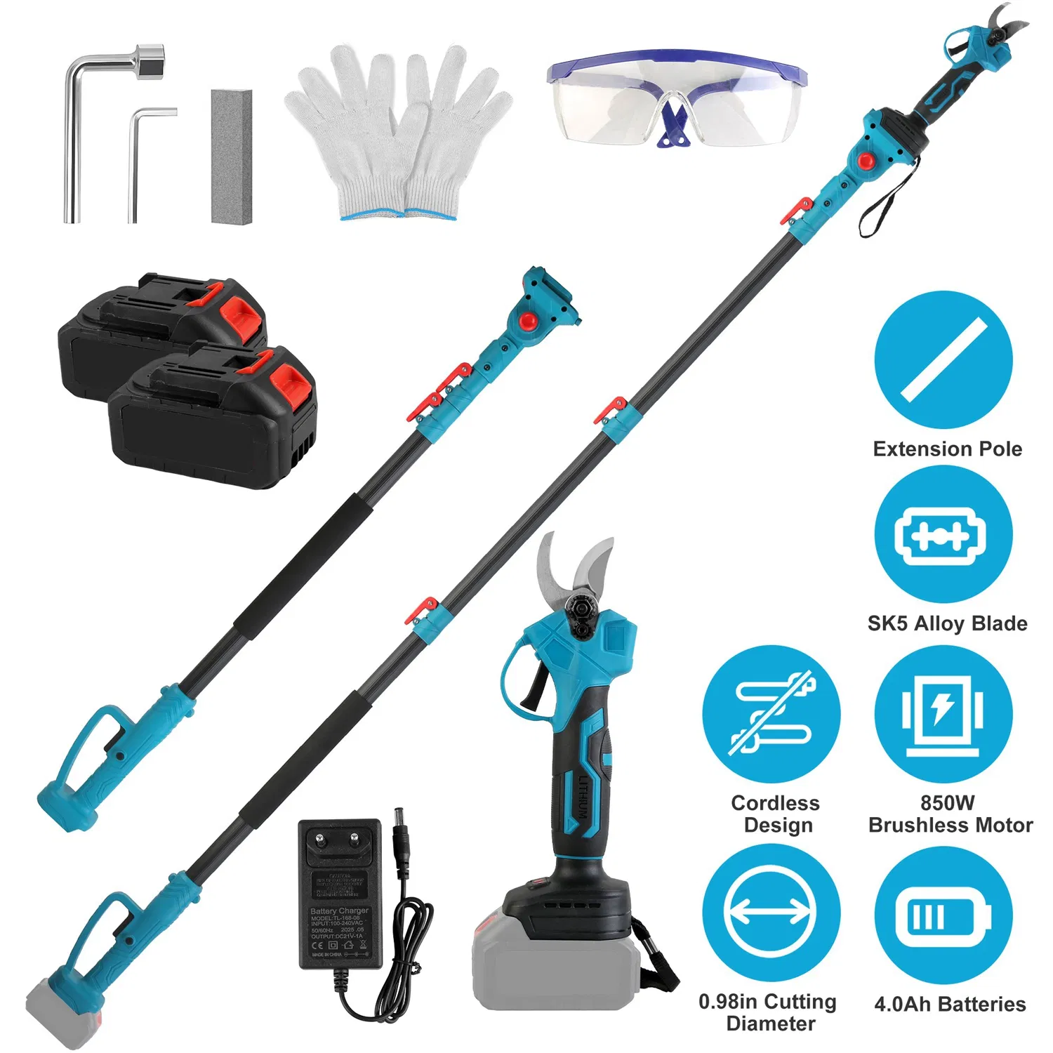 Main product image of Cordless 2-in-1 Pruning Shear with Extendable Pole - 21V, 4000mAh Batteries, 200min Run Time for Trimming Trees, Hedges, and More