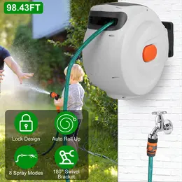 Product image of Wall-Mounted Retractable Garden Hose Reel, Auto-Lock, 8-Pattern Nozzle, 180° Swivel