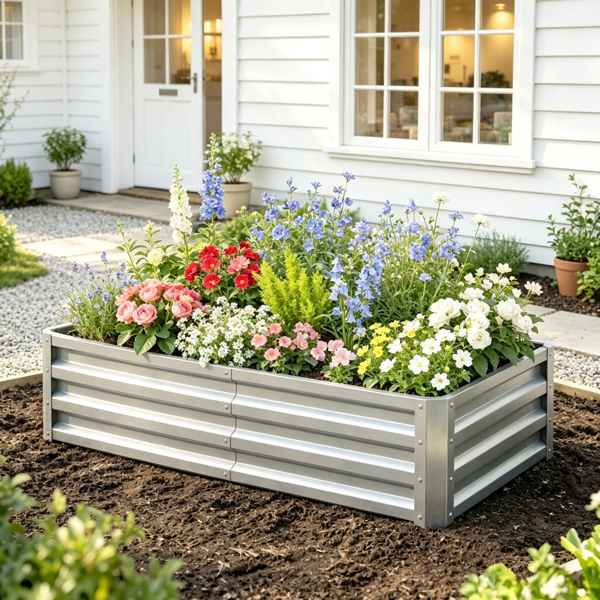 Main product image of 4inch X 2inch X 1inch Galvanized Raised Garden Bed For Patio Herb Gardening, Sturdy Metal Planter Box