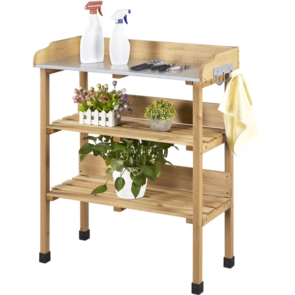 Main product image of Outdoor Potting Bench Table With Storage Shelf,Natural Wood
