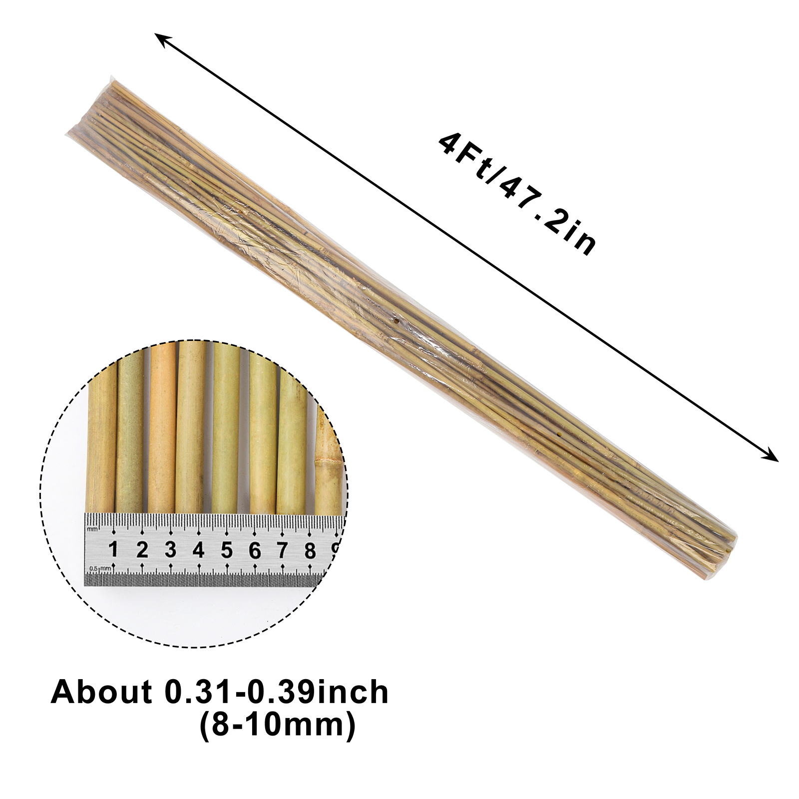 Main product image of 4FT, 8-10mm Diameter Natural Bamboo Plant Stakes, 25 pcs