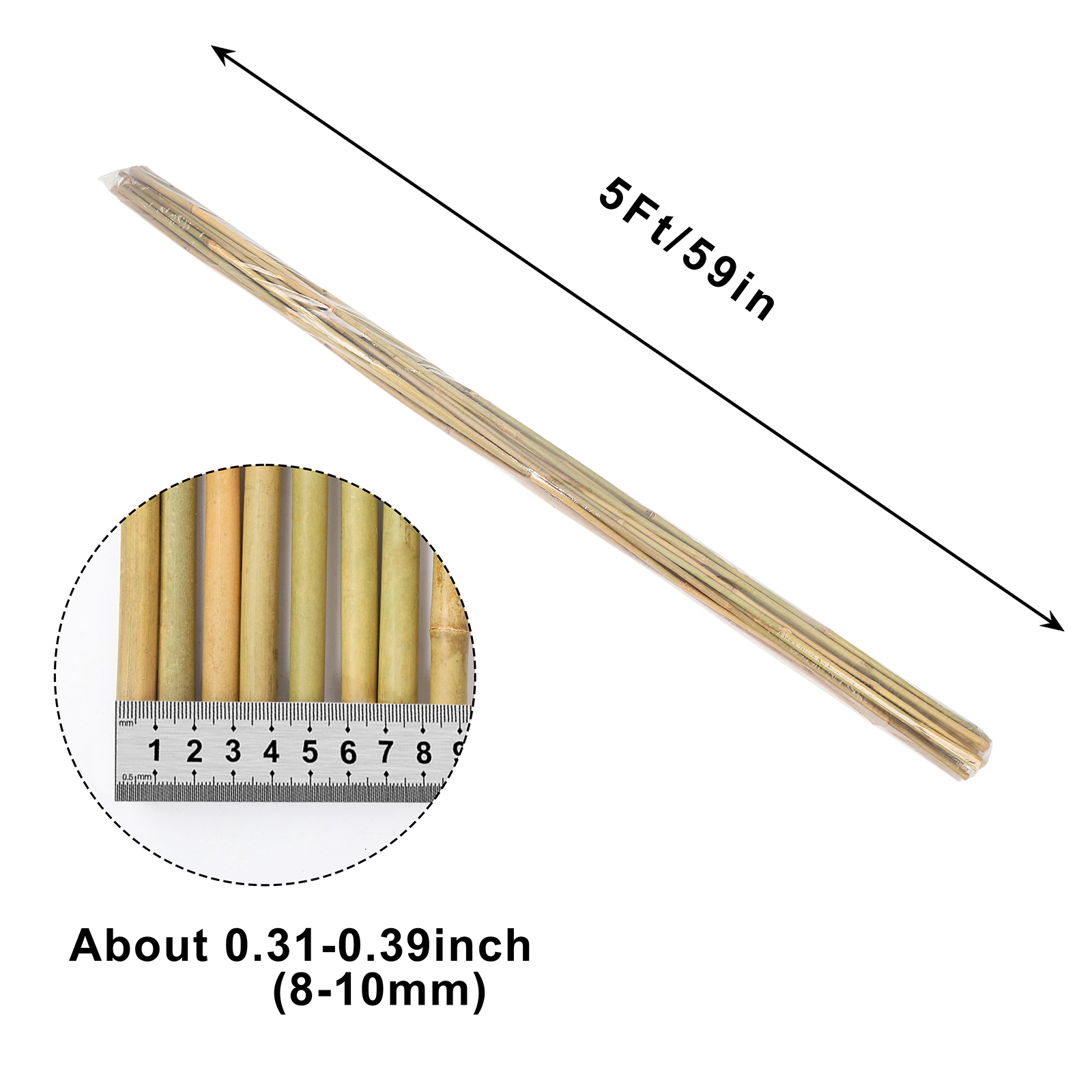 Main product image of Bamboo Plant Stakes, 5 FT, 8-10mm Diameter, 20 Pack