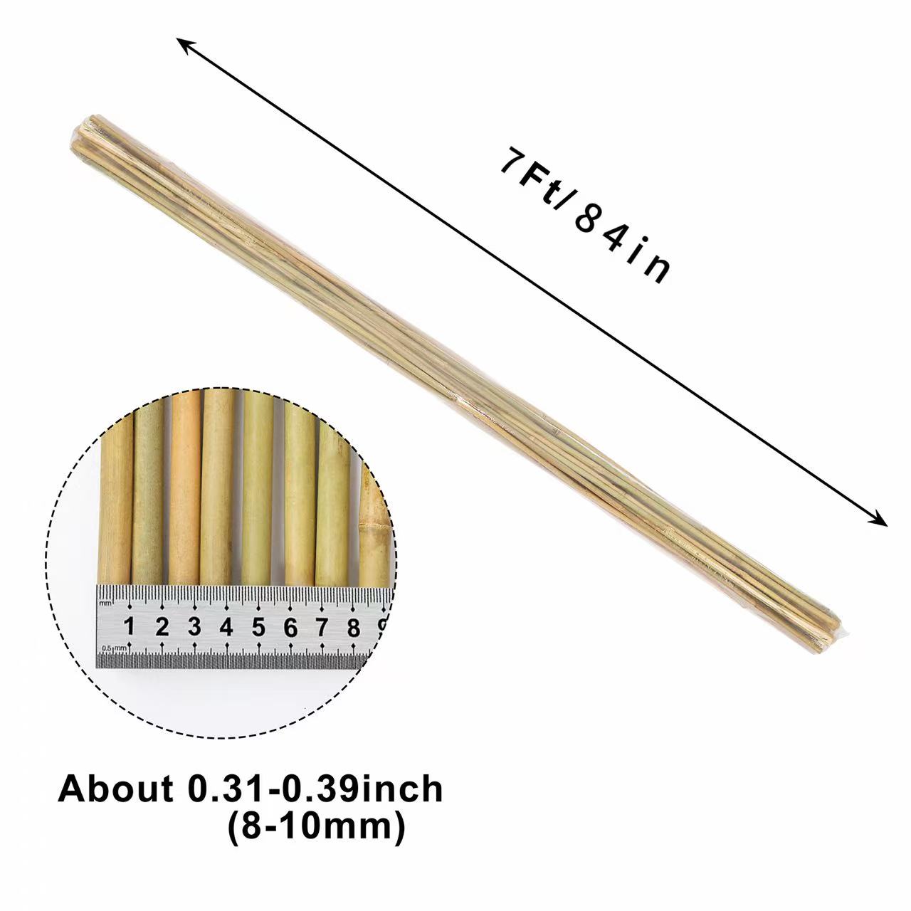 Main product image of 7FT, 8-10mm Diameter Natural Bamboo Plant Stakes, 50 pcs