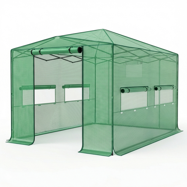 Main product image of 8x12ft Plastic Sprayed Iron Pipe PE Mesh Foldable Greenhouse Shed Green