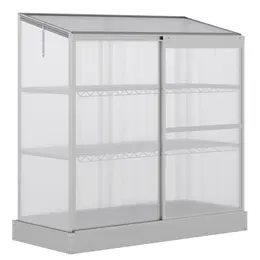 Product image of 3 Tier Polycarbonate Greenhouse, Open Roof, Sliding Door, Foundation, 131x58x140cm