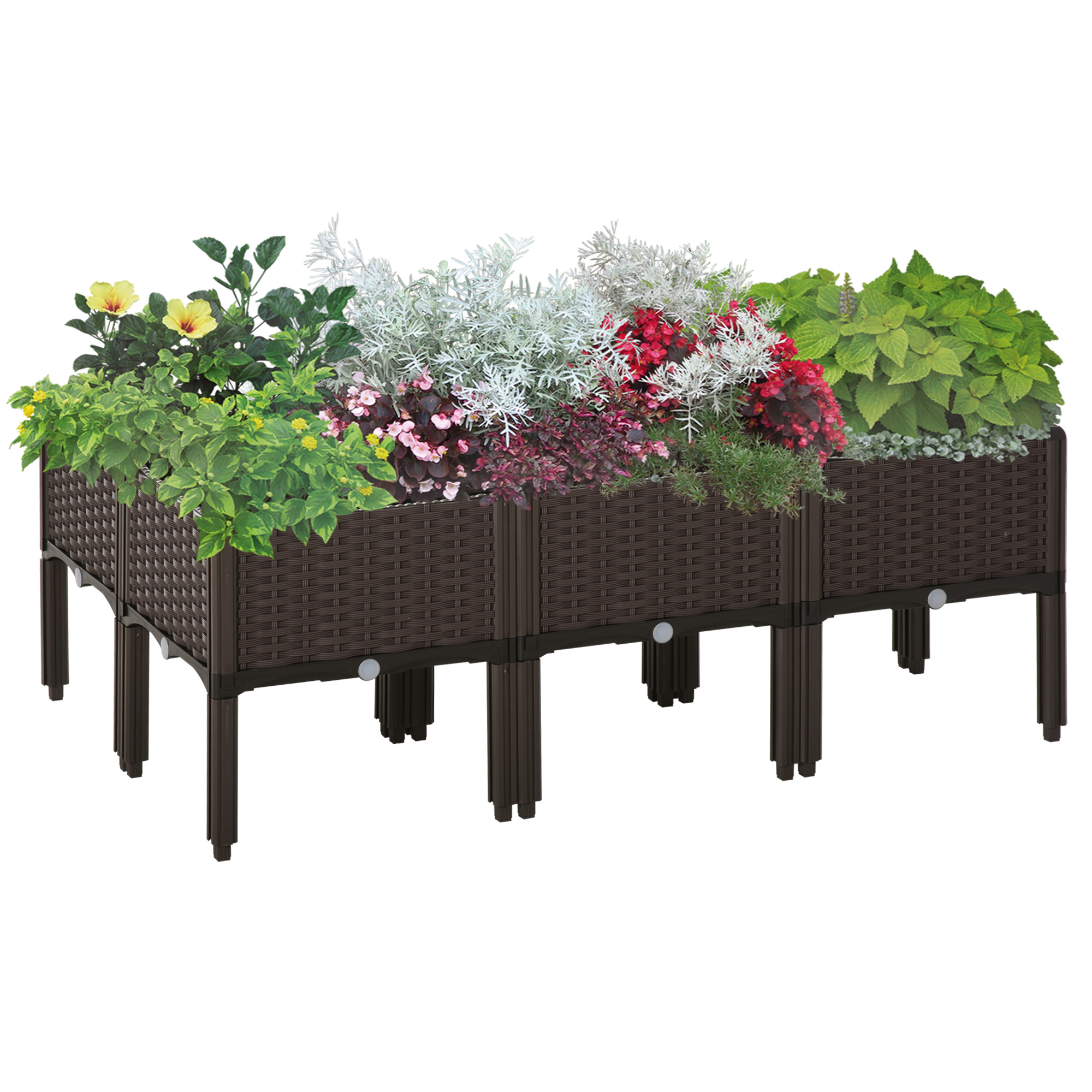 Main product image of Set of 6, 26L PP Elevated Raised Garden Planter Boxes, Brown