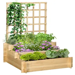 Product image of 3-Tier Wooden Raised Garden Planter with Trellis, 95x95x110cm