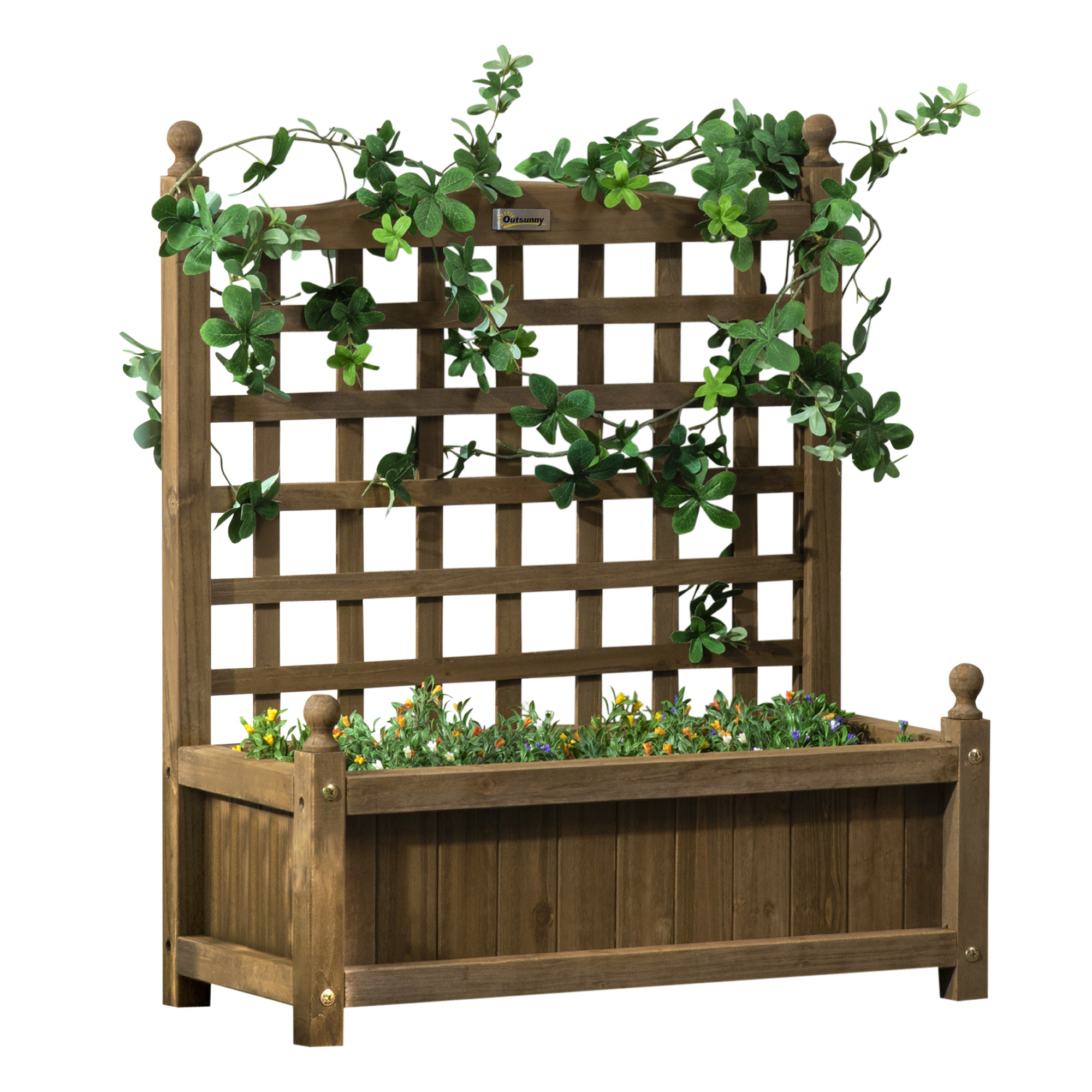 Main product image of Brown Wooden Raised Planter with Trellis, Indoor/Outdoor