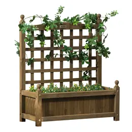 Product image of Brown Wooden Raised Planter with Trellis, Indoor/Outdoor