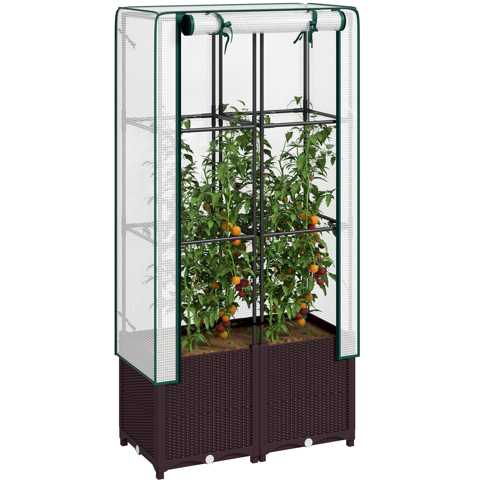 Main product image of Plastic Raised Garden Bed, Trellis, PE Cover, Drainage, 80 x 40 x 140 cm