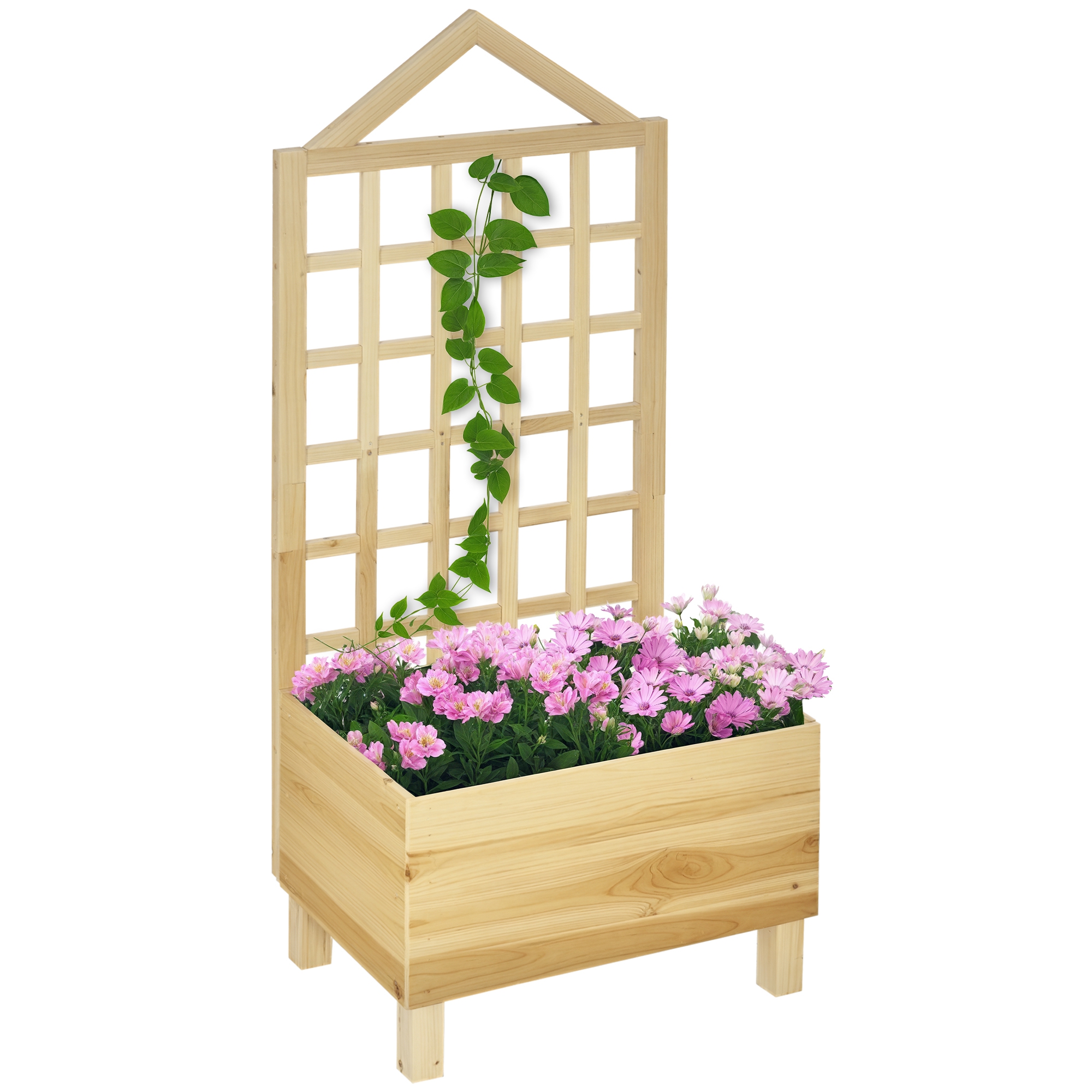 Main product image of Wooden Raised Bed Planter with Trellis, 90x43x150cm, Natural Tone