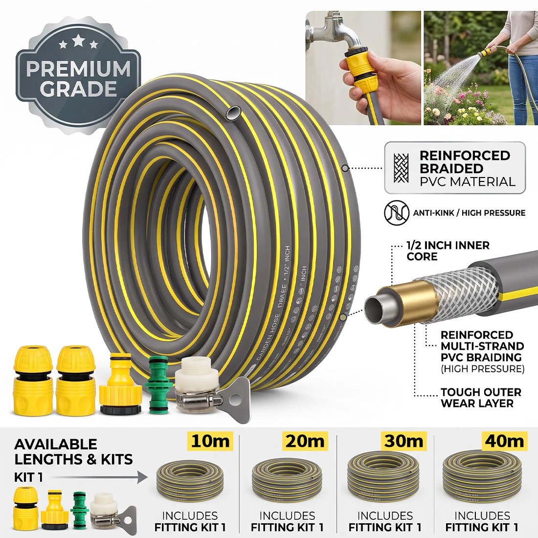 Main product image of Reinforced Braided PVC Garden Hose, 10M-50M Length