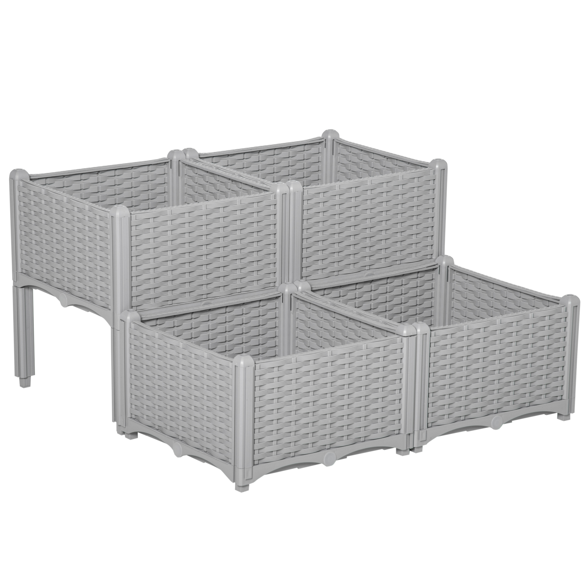 Main product image of Grey Four-Piece 26L Elevated Garden Planter Box Set, PP Material